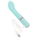 The Pillow Talk Sassy Rumbly Rechargeable G-spot Vibrator - Teal by BMS Enterprises features a teal color with a quilted grip handle and a metal ring detail near the base. It includes a white USB charging cable. The sleek, curved design is waterproof and ideal for g-spot stimulation, making it perfect for personal use.