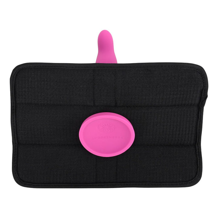 Portable black Sportsheets travel case with a bright pink zipper pull, secure fastening, and pivot positioning for hands-free Pivot 3 in 1 Play Pad Toy Mount use.