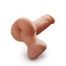 The Reach Around Penis Stroker and Dildo with Balls by Pipedream Products is a pale flesh-colored, realistic prosthetic resembling a cock and scrotum against a white background. Crafted from Fanta Flesh, it features meticulously detailed texture and veins. This lifelike object appears to be intended for educational or medical purposes.