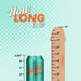 A teal can of Betty Soda, 4.83 inches tall, is shown next to a wooden ruler shaped like a Nasstoys Realcocks Uncut 9" Fat Dick Slider Dildo with Sliding Skin - Vanilla measuring up to 9 inches. The background features a teal gradient with the text "How LONG is it?" in white and orange.