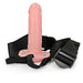 Entire Vanilla Realrock 6 Inch Hollow Dildo & Strap-on Harness  on a white background, standing vertically