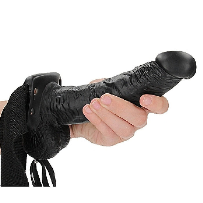 Realrock 7 Inch Hollow Dildo with Balls & Strap-on Harness - Black