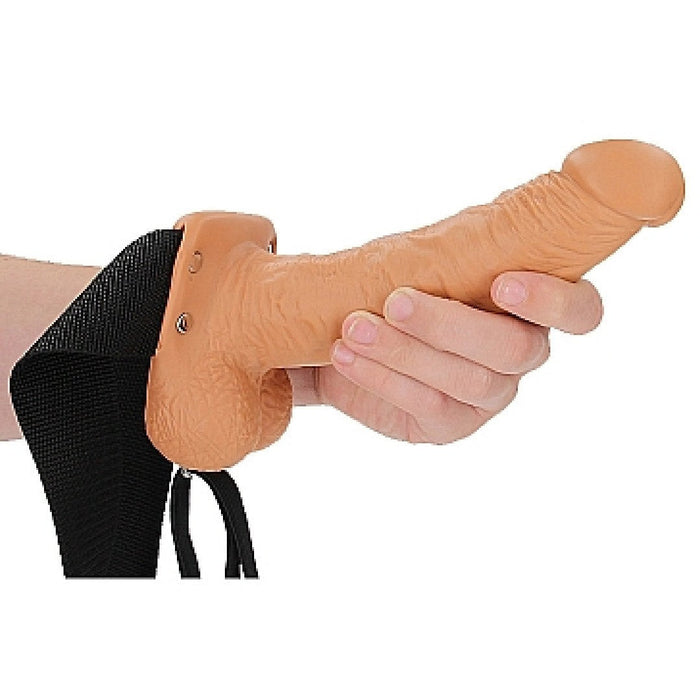 Realrock 7 Inch Hollow Dildo with Balls & Strap-on Harness - Caramel