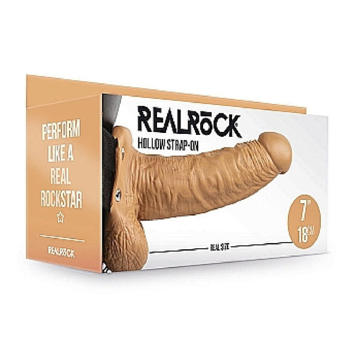 Realrock 7 Inch Hollow Dildo with Balls & Strap-on Harness - Caramel