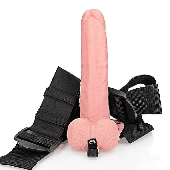 Realrock 7 Inch Hollow Dildo with Balls & Strap-on Harness - Vanilla