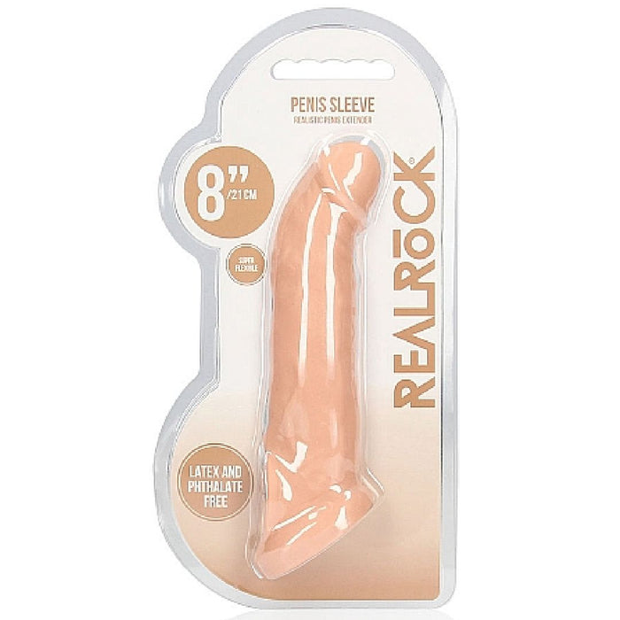 Realrock 8 Inch Penis Extender Sleeve with Ball Strap - Vanilla