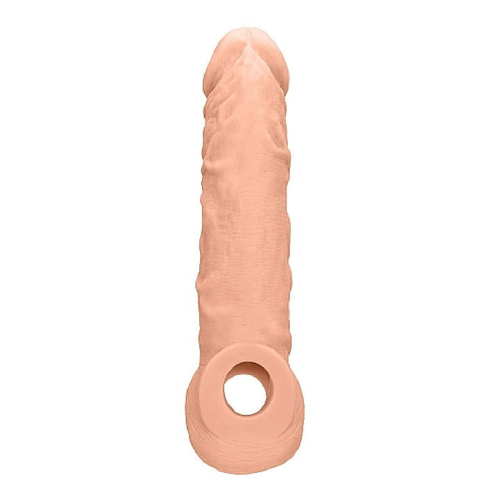 Realrock 8 Inch Penis Extender Sleeve with Ball Strap - Vanilla