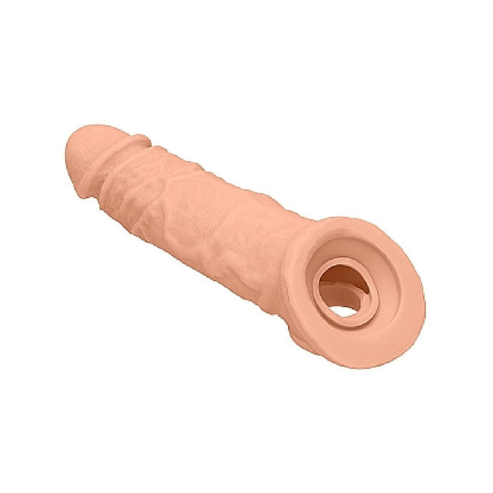 Realrock 8 Inch Penis Extender Sleeve with Ball Strap - Vanilla