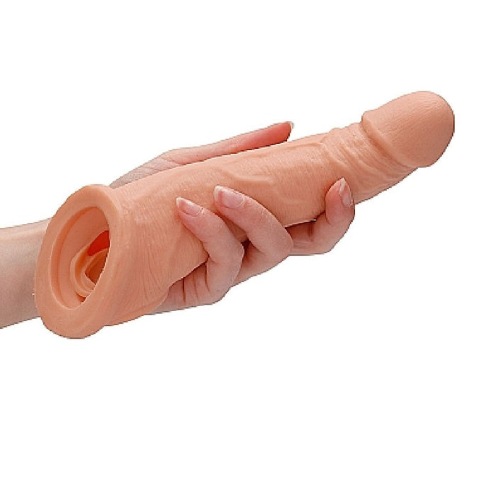 Realrock 8 Inch Penis Extender Sleeve with Ball Strap - Vanilla