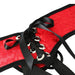 Red Lace Corsette Strap On Harness- One Size Fits Most by Sportsheets close up view of corsette straps