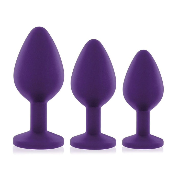 Rianne S 3 Piece Silicone Booty Plug with Gem Set - Purple