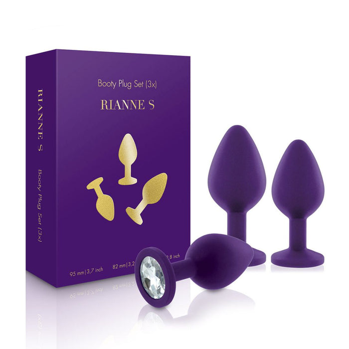 Rianne S 3 Piece Silicone Booty Plug with Gem Set - Purple