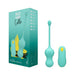 The Romp Cello Remote Control Vibrating Egg, brought to you by WOW, exudes sophistication in both its packaging and design. The teal box adorned with yellow accents beautifully displays the product: a premium silicone, remote-controlled G-Spot vibrator. Featuring a bulbous end connected to a long stem, it also includes a sleek, oval-shaped remote with a yellow button, offering 10 distinct vibration functions.