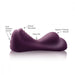 The Ruby Glow Ride On External Hands-Free Humping Vibrator by Rocks Off is a dark purple sex toy featuring "Dual Vibration Control," a "Clitoral Stimulator," a "Pubic Dip," and a "Vaginal / Perineal Mound." This non-penetrative humping vibe boasts a curved shape with distinct contours at each labeled area.