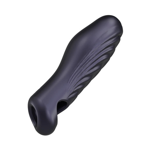 Ryzer 2 in 1 Masturbation Sleeve in purple features an ergonomic silicone design with textured grooves and internal ridges for a smooth grip.