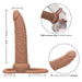 The Performance Maxx Double Penetration Vibrating Dildo in Light Chocolate is a silicone toy with lifelike texture and scrotum ring, measuring 5.5 inches by 1.25 inches. Ideal for anal exploration, it offers 10 vibration functions to amplify your experience.