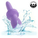 A purple Dr. Laura Berman Vibrating Dilator, part of the CalExotics set of 4, splashes into water, showcasing its IPX7 rating for submersion. The removable textured silicone sleeve enhances functionality, while the scene highlights the dilator's water-resistant capability and 10 levels of vibration for enhanced pleasure.