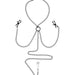 An illustration of the Saffron Nipple to Clit Clamp and Chain Set by Sportsheets set in a line drawing style, featuring an anchor design symbolizing nautical themes.