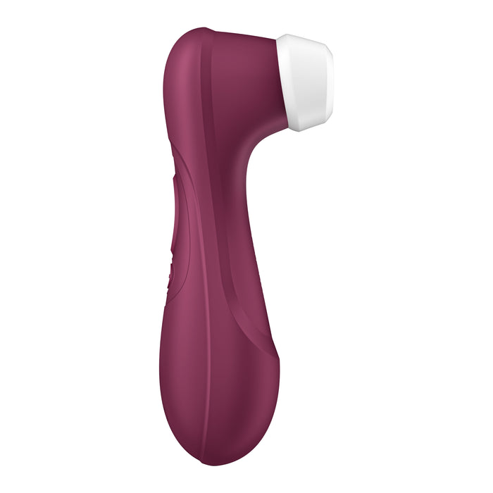 The Satisfyer Pro 2 Gen 3 App Controlled Pressure Wave Clitoral Stimulator, available in a sleek wine red, features an ergonomic, handheld design with a smooth, white rounded tip. Its modern and user-friendly shape ensures a comfortable grip while utilizing advanced air pulsation technology for ideal personal use.