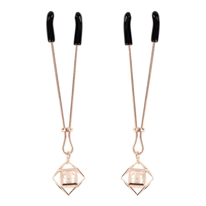 Sex And Mischief Brat Pearl Nipple Clips - Rose Gold upright 