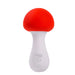 A white and red Shroomie Mushroom Shaped Mini Wand Vibrator by Maia Toys with waterproof capabilities and vibrating functions.