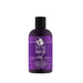 A purple bottle of "Sliquid Soak Luxurious Gentle Bubble Bath" in a cherry blossom scent, featuring a black cap and a floral design label. This 8.5 fl oz (255 ml) luxurious, vegan-friendly bubble bath is crafted with natural ingredients and branded by Sliquid.