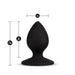 Introducing the Blush Slut Silicone Butt Plug - Black, an anal toy crafted from satin-smooth silicone. This black butt plug features a teardrop shape with a tapered tip and a flared base. It stands 2.5 inches tall, measures 2 inches at its widest point, and is 1.4 inches at the insertion point.