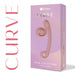 Image of a product package for the Snail Vibe Curve Ultra Powerful 2 Motor Dual Stimulating Vibrator - Peach. The packaging shows a peach, uniquely shaped item with soft curves and an ergonomic design resembling a snail. The box has "Curve" and "Snail Collection" written on it along with the tagline "Unroll your pleasure.