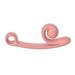 A peach-colored silicone vibrator named the Snail Vibe Curve Ultra Powerful, featuring a sleek spiral design. One end forms a loop and the other curves into a coiled spiral, resembling a modern and abstract Snail Vibe.