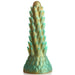 The Stegosaurus Spiky Reptile Silicone Dildo by XR Brands is a stylized sculpted object resembling a textured pine cone or tree. Predominantly green with gold accents, it features numerous small, pointed protrusions and a smooth, rounded tip at the top. Made from premium silicone, this silicone sex toy offers both elegance and functionality.