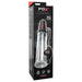 The sleek black packaging of the "Suck N Pump Penis Pump & Stroker" by Pipedream Products showcases red and white text alongside an image of the transparent device. Highlighting features such as "Triple Action," "Reversible Pump Balls," and powerful multi-speed vibrations, this penis pump promises an enhanced masturbation experience. Various logos and icons are also visible on the box.