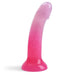 Sunrise Pink Ombre Glitter 7 inch Silicone Dildo upright side view 