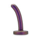 A sleek, metallic purple and bronze-colored Surrender Slim 4.75 Inch Silicone Beginner & Pegging Dildo by Blush features a flared base and stands upright against a plain white background, inviting exploration and adventure.