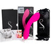 Displayed alongside its packaging is the Swan Wand Powerful Rumbly Double Ended 2 Motor Vibrator from BMS Enterprises, a pink, S-shaped personal massager made from 100% silicone. The set includes a black drawstring storage bag, a USB charging cable, and promotional material. The box proudly features an award for Best Product in Europe. The "Swan" brand logo is clearly visible on all items.