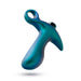 A sculpture with a metallic blue and green abstract design resembling the Teleportation Vibrating Silicone Prostate Massager & Butt Plug by Blush, featuring a smooth, curved form and a small loop at the top, set against a white background.