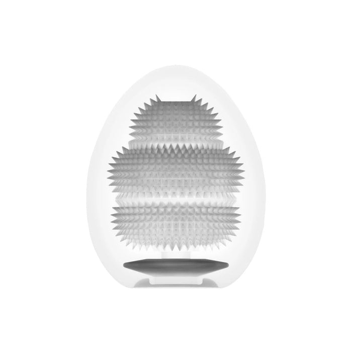 Modern spherical LED lamp with an intricate, spiky diffuser design from the Tenga Egg Disposable Penis Masturbator - Misty 2 Series on a white background.