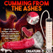 The image showcases a promotional advertisement for "The Phoenix Squirting 9 inch Silicone Fantasy Dildo" by XR Brands. It features the red and gray Phoenix dildo with a suction cup base, paired with a syringe filled with lube. In the background, a fiery phoenix is depicted, accompanied by instructions on use and hints at squirting fluids.