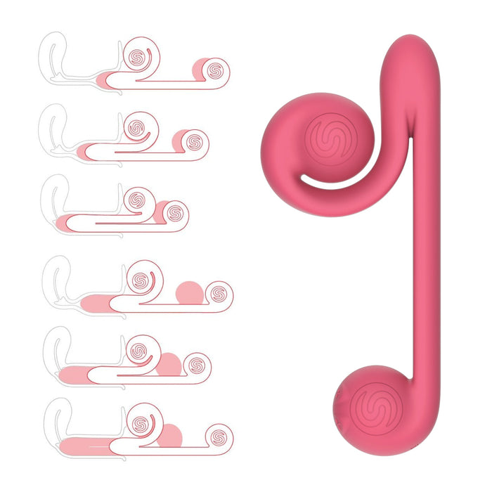 A pink, spiral-shaped ear cleaning tool is shown on the right side of the image. The left side displays a step-by-step illustration of how to use the tool, depicting it being gently inserted into an ear and rotating to remove earwax. Its design bears a striking resemblance to Snail Vibe's Snail Ultra Powerful 2 Motor Dual Stimulating Vibrator in Pink, ensuring both efficiency and ease of use.