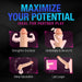 A graphic with the title "Maximize Your Potential" and "Ideal for Partner Play" showcases illustrations of an erect penis highlighting benefits: strengthening erections, comfortable & secure fit, delaying ejaculation, and lasting longer. Features include the Blush Thrive 2.5 Inch Veiny Silicone Penis Extender with Ball Strap and its ribbed interior for enhancing stimulation.