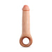 Experience heightened pleasure with the Thrive 2.5 Inch Veiny Silicone Penis Extender with Ball Strap by Blush, a dual-density platinum cured liquid silicone adult toy designed in a flesh-toned, phallic shape. It features a closed, rounded tip and a circular open ring at the base, with subtle texture along its length for enhanced stimulation.