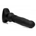 The Thunder Plugs Swelling and Thrusting Silicone Plug with Remote Control by XR Brands is a black silicone cylindrical tool featuring a rounded tip and a ridged grip. Its flat, wider base ensures stability or attachment, resembling a plug. The surface boasts a matte finish.