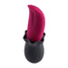 The Evolved Novelties Tongue Teaser Flickering Realistic Red Tongue Vibrator is depicted. This red, curved silicone vibrator features a flexible tongue with a pointed tip and has a black base with a subtle diamond pattern and a power button. The modern, ergonomic design is tailored for realistic oral sensations and is both waterproof and submersible.