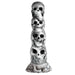 Introducing the XR Brands "Tower of Doom" Silicone Skull Dildo – a tall, sculptural piece featuring four human skulls stacked vertically, each seamlessly merging with the one below. Crafted from premium silicone with marble-like textures, this unique product boasts a strong suction-cup base for added stability.