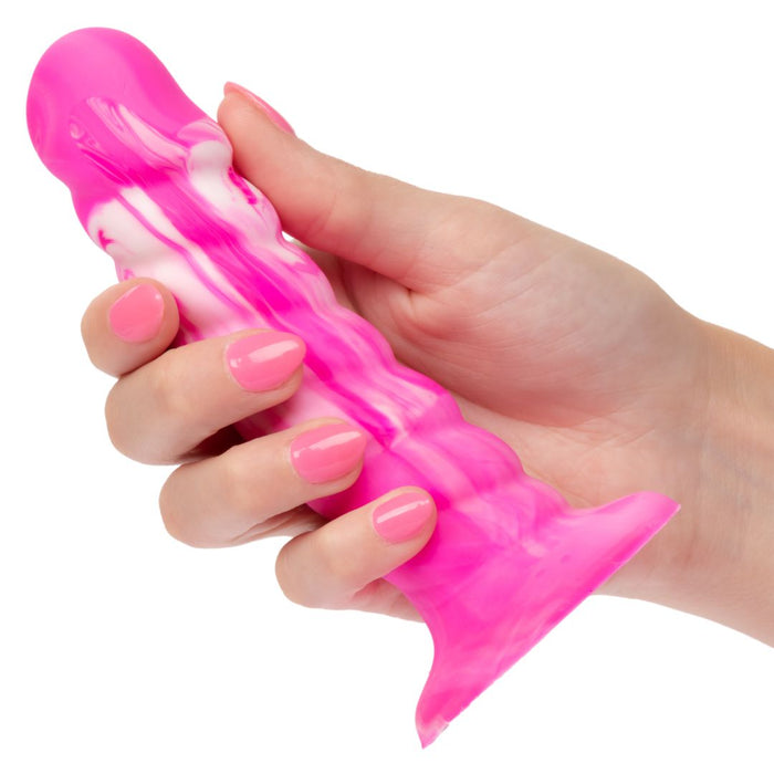 Twisted Love Ribbed 5.5 Inch Beginner Silicone Dildo - Pink