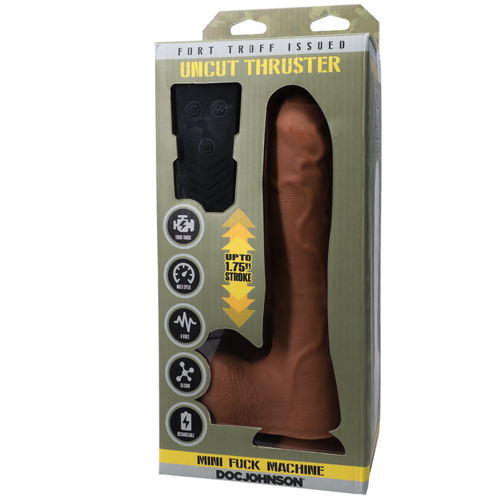 Uncut Thruster Mini Vibrating Fuck Machine Silicone Dildo - Caramel