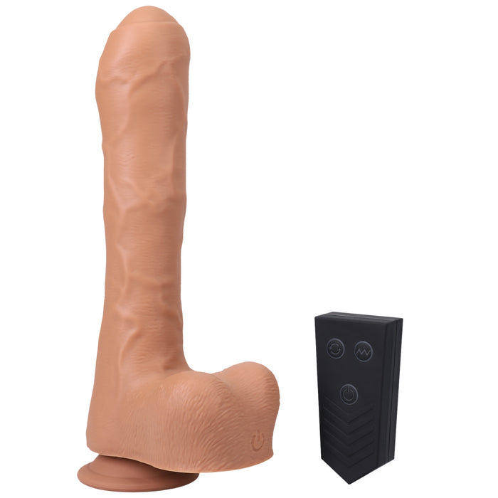 Uncut Thruster Mini Vibrating Fuck Machine Silicone Dildo - Caramel