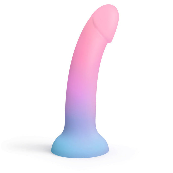 Dildolls Utopia Glow in the Dark Silicone Dildo upright on white background 