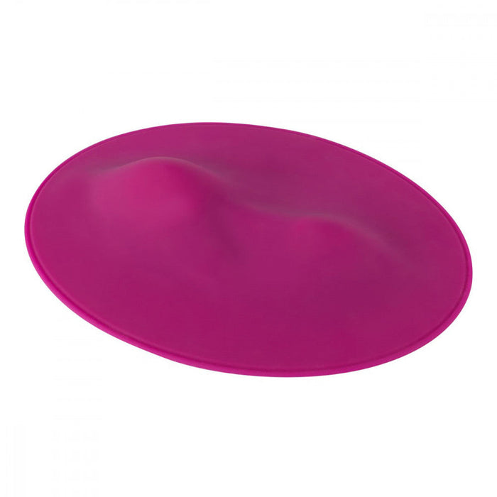 A magenta, oval-shaped VibePad Ride On Hands-Free Humping Vibrator by Orion with a smooth, waterproof surface. The vibrator features slight indents on the top surface to enhance balance or provide massaging effects while improving core strength and stability during exercise or hands-free external stimulation.