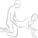 A simplified line drawing of two faceless human figures: one on all fours and the other kneeling behind, holding their hips. The artwork suggests an intimate position, possibly enhanced by a couples' toy like the We-Vibe Chorus Remote & App Controlled Couples' Vibrator from We-Vibe.