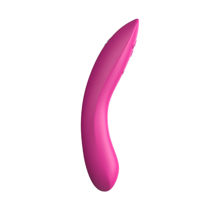 The We-Vibe Rave 2 Powerful Adjustable G-Spot Vibrator in fuchsia is a sleek and curved device with a smooth surface, designed ergonomically for comfort and ease of use. This streamlined vibrator features a subtle grip and is app-enabled for added convenience.